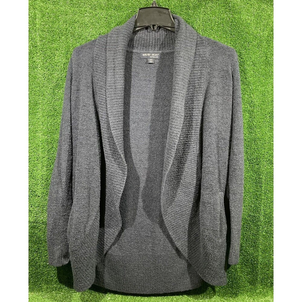 Womens Barefoot Dreams Cardigan CozyChic Lite Blue Size XS/S Textured Shawl Neck